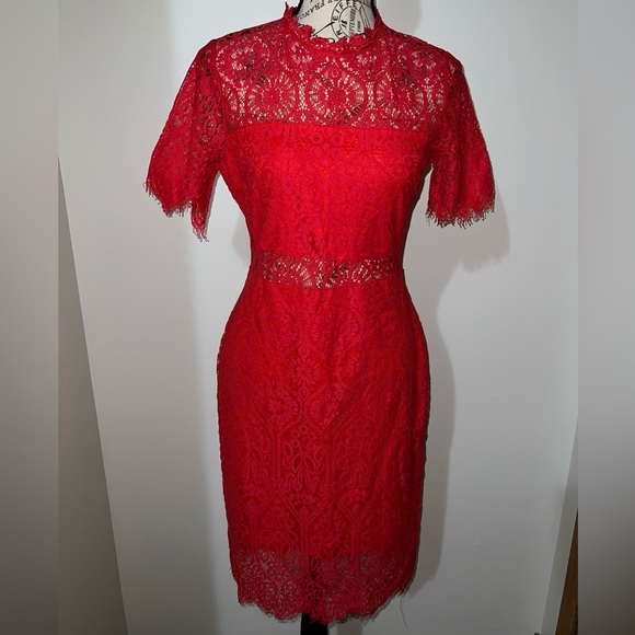 Lulus Dresses & Skirts - Lulus Remarkable Red Lace Dress/Shirt Sleeve/Cocktail/Size M